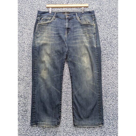 7 For All Mankind Austyn Jeans Mens 36X26 Straight Skater Boho Distressed Blue - Picture 1 of 15